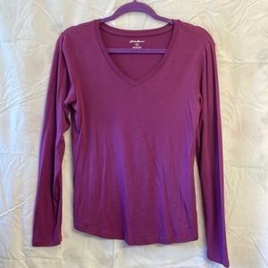 Eddie Bauer adult medium purple v-neck long-sleeved t-shirt.